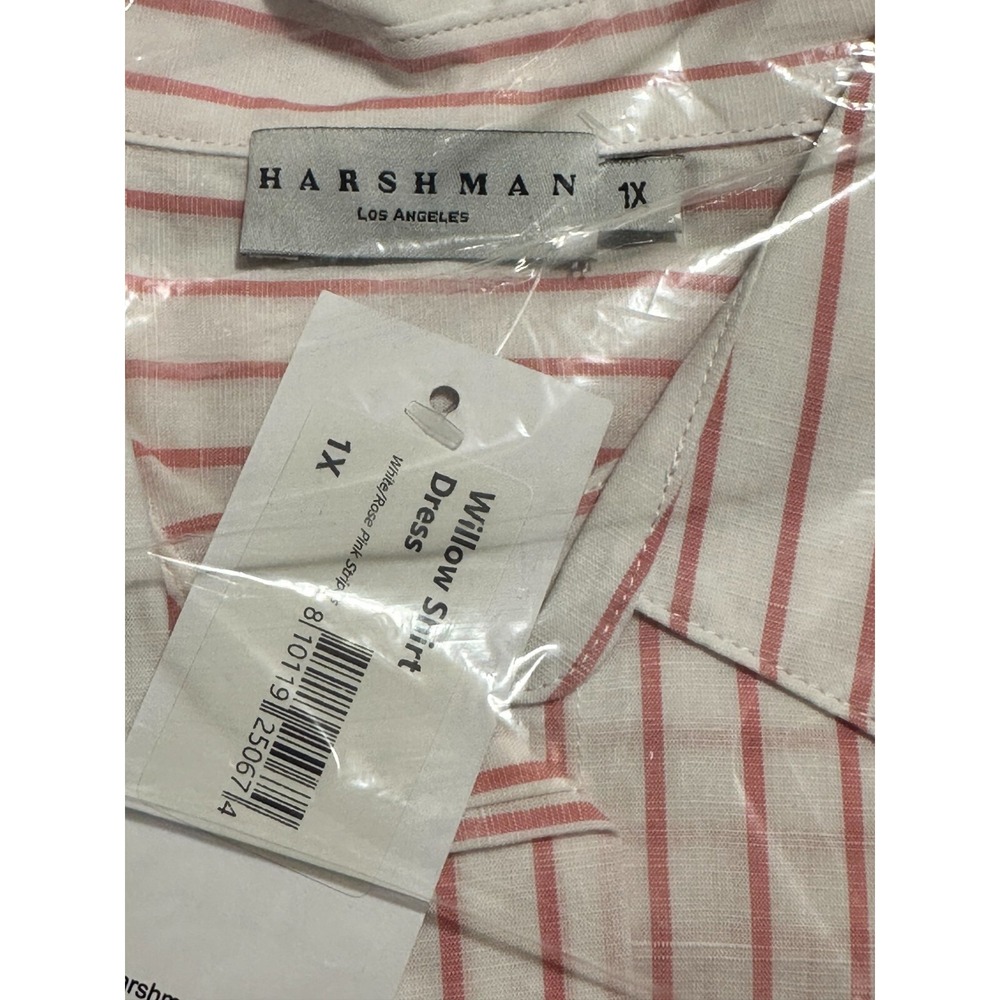 NWT | Harshman Willow Stripe Long Sleeve Cotton & Linen Shirtdress White/Rose 1X - Picture 4 of 7